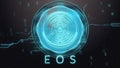Eos cryptocurrency symbol. Hi-tech futuristic background illustration.