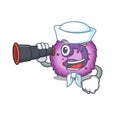 Eosinophil cell cartoon happy Sailor style with binocular Royalty Free Stock Photo