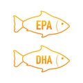 EPA, DHA Vector Drops Set. Omega Three. Organic Vitamin. Vector illustration.