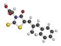 Epalrestat diabetic neuropathy drug molecule (aldose reductase inhibitor). 3D rendering.