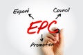 EPC Export Promotion Council - institution in the development and promotion of export trade in the country, acronym text concept