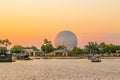 Epcot centre spaceship earth ball ride at sun set. Disney world Orlando Florida