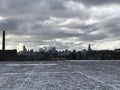 EPDM ballasted commercial roof against Chicago skyline