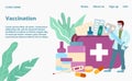 Epedemic vaccination, virus infection protection, medical prevention landing page vector illustration.