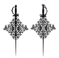 Epee sword among rose flowers black and white vector emblem