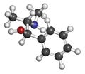 Ephedrine stimulant drug molecule. Alkaloid found in Ephedra plants. Used as stimulant, appetite suppressant, decongestant, etc.