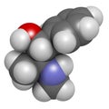 Ephedrine stimulant drug molecule. Alkaloid found in Ephedra plants. Used as stimulant, appetite suppressant, decongestant, etc