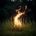 Ephemeral Blaze: Tuft of Grass Ignites, Painting Meadow in Flames