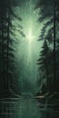 Ephemeral light: a forest scene with a lake and star bursting in the sky