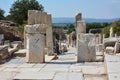 EPHESUS, TURKEY - AUGUST 16, 2017: Curetes Street in Ephesus ancient city, Selcuk, Turkey. Hercules Gate