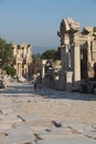 Ephesus Turkey Curetes street with ancient pavement temple of Hadrian and library Royalty Free Stock Photo