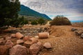 EPHESUS, TURKEY: Pollio Fountain and the ruins of the ancient city of Ephesus. Royalty Free Stock Photo