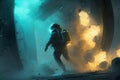 An epic action sequence set in a futuristic sci-fi movie scene, Generative Ai