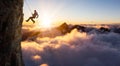 Epic Adventurous Extreme Sport Composite of Rock Climbing Man Rappelling from a Cliff. Royalty Free Stock Photo