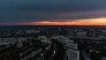 Epic aerial sunset pano, city residential district