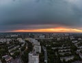 Epic aerial sunset view, city residential district