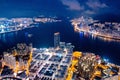 Epic aerial view of night scene of Victoria Harbour, Hong Kong Royalty Free Stock Photo