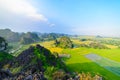 Epic aerial view of Ninh Binh region, Trang An Tam Coc tourist attraction, UNESCO World Heritage Site, Scenic river crawling