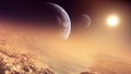 Epic Alien Planet Sunset Royalty Free Stock Photo