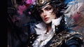 Epic Androgynous Lady In Armor Wallpaper With Abstract Fashion Style