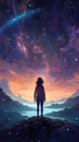 an epic anime illustration of a lonely woman in a scifi universe, ai generated image