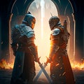 epic cinematic battle of two warriors in armor Royalty Free Stock Photo