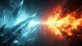 Epic clash of elemental forces frozen ice shards against blazing fire flames Royalty Free Stock Photo