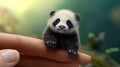 Photorealistic Painting Of A Panda Sitting On A Finger