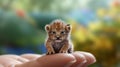 Photorealistic Painting Of A Lion Sitting On A Finger