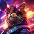 Epic Cyberpumk Cat Neon Retro Wave Style