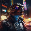 Epic Cyberpumk Dinosaur Neon Retro Wave Style