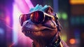 Epic Cyberpumk Dinosaur Neon Retro Wave Style