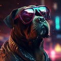 Epic Cyberpumk Dog Neon Retro Wave Style