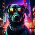 Epic Cyberpumk Dog Neon Retro Wave Style Royalty Free Stock Photo