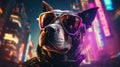 Epic Cyberpumk Dog Neon Retro Wave Style Royalty Free Stock Photo