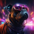 Epic Cyberpumk Dog Neon Retro Wave Style Royalty Free Stock Photo