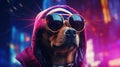 Epic Cyberpumk Dog Neon Retro Wave Style Royalty Free Stock Photo