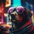 Epic Cyberpumk Dog Neon Retro Wave Style Royalty Free Stock Photo