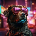 Epic Cyberpumk Dog Neon Retro Wave Style Royalty Free Stock Photo