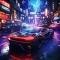 Epic Cyberpumk Sports Car Neon Retro Wave Style