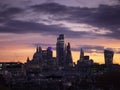 Epic dawn sunrise landscape cityscape over London city sykline looking East along River Thames Royalty Free Stock Photo