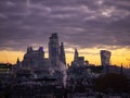 Epic dawn sunrise landscape cityscape over London city sykline looking East along River Thames Royalty Free Stock Photo