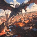 Epic Dragon Attack on Medieval Town