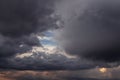 Epic Dramatic Storm sky, dark grey clouds against blue sky background texture, thunderstorm Royalty Free Stock Photo