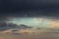 Epic Dramatic Storm sky, dark grey clouds against blue sky background texture, thunderstorm Royalty Free Stock Photo