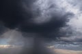 Epic Dramatic Storm sky with dark grey cumulus rainy clouds with rain background texture, heavy rain Royalty Free Stock Photo