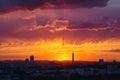 Epic Dramatic Sunset Sky in Industrial City Royalty Free Stock Photo