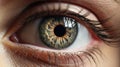 An epic eye, closeup shot, gorgeous gray iris of a beautiful woman eye. Generative AI