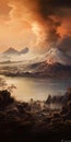 Epic Fantasy Art: Volcano Over Earth - Japanese-inspired Imagery And Romantic Riverscapes