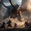 Epic fantasy battle scene with mythical creatures Dramatic lighting and intense action in a mythical setting2